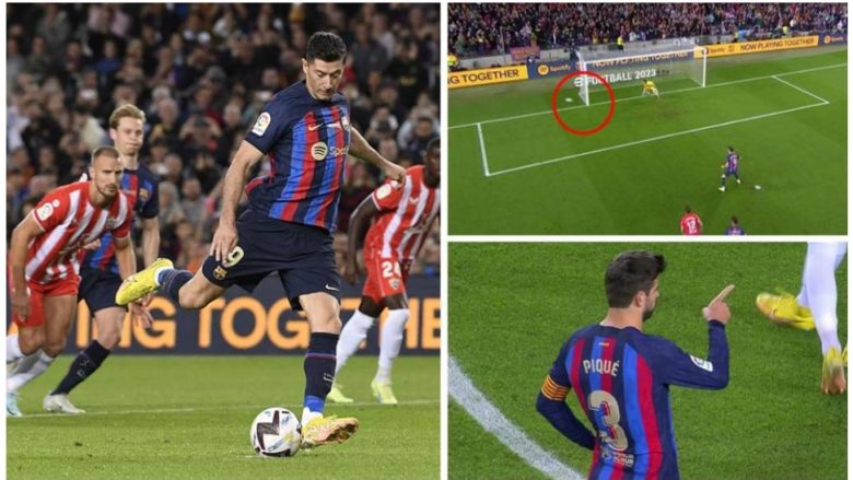 I gjithë stadiumi donte që Pique të gjuante penalltinë, por ai bëri me gisht nga Lewandowski i cili gaboi