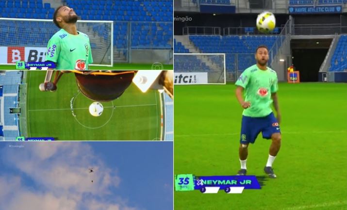 Neymar bën ‘magji’ me një top të hedhur nga droni nga 35 metra lartësi, shihni reagimin e bashkëlojtarëve (VIDEO)