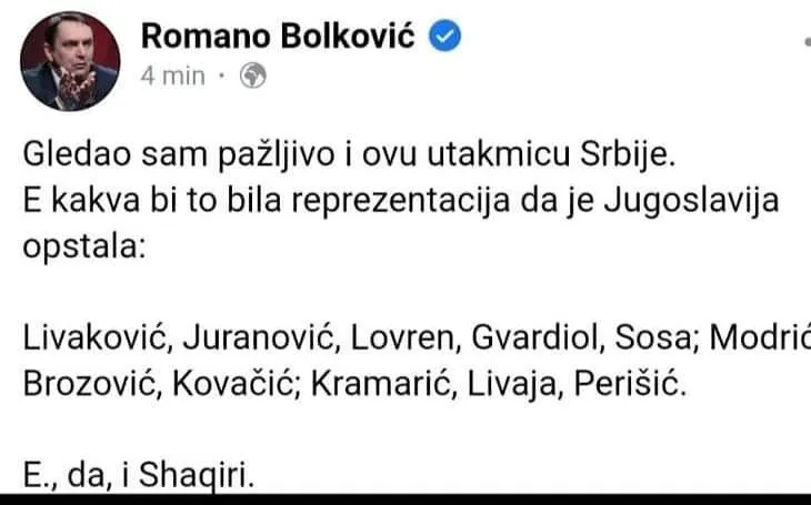 Postimi i hatashëm i gazetarit kroat: 11 kroatë dhe Shaqiri