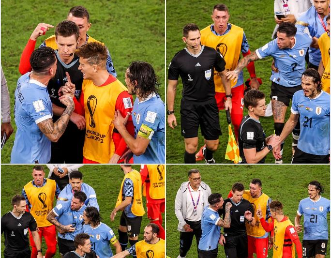 Nuk e dha një penallti në minutat e fundit, “çmendën” futbollistët e Uruguait dhe e sulmojnë gjyqtarin. Suarez s’mund t’i mbajë lotët (video)