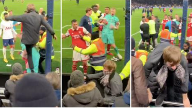 Dalin pamjet nga pjesa e tifozëve kur Ramsdale u shqelmua një tifoz i Tottenhamit