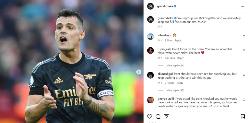 Granit Xhaka me postim motivues për titull, pas barazimit me Liverpoolin